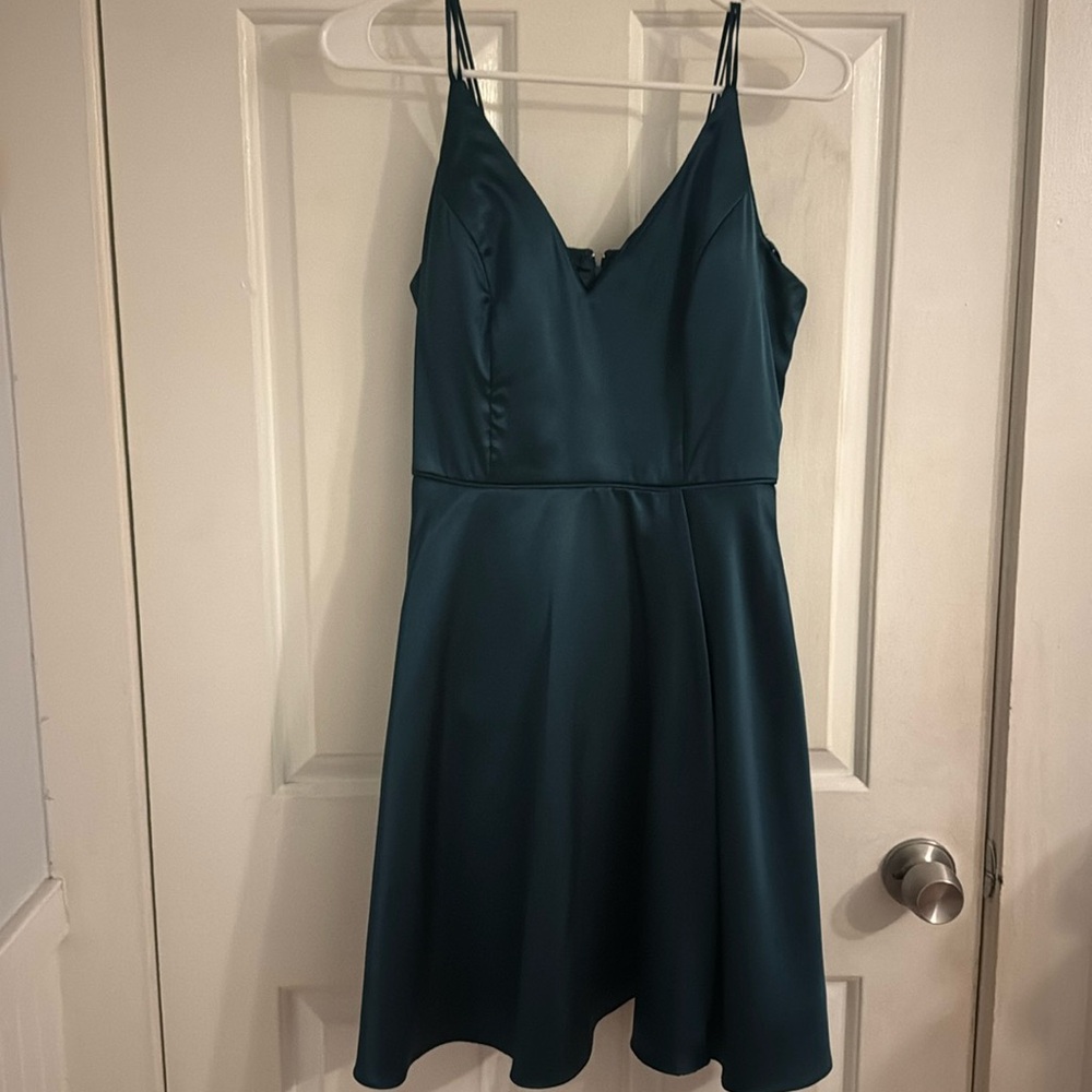 Prom or semi formal dress, dark green and silk material